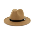 Klassischer khakifarbener Wollfilzhut mit breiter Krempe und schwarzem Zierband - Verstellbar / Khaki