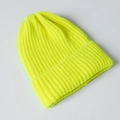 Neon yellow knitted beanie hat with ribbed texture for kids in a minimalist style - Neon Yellow