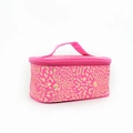 Magenta Make-up Tasche mit goldenem Leopardenmuster und oberem Tragegriff Verschluss - Rosarot