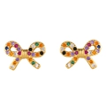 Golden bow stud earrings micro-set with vibrant colorful cubic zirconia stones - err25 Bow