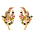 Leaf-shaped gold stud earrings featuring vibrant multi-color micro-set cubic zirconia - err20 Leaf