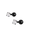 Pair of black stainless steel stud earrings with round clear zircon stones on white background - Black Round Zirconia