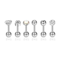 Detailed set of 6 stainless steel body piercings with zircon and opal stud highlights - 6Pcs Silver Mixed Set