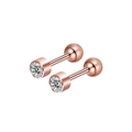 Rose gold stainless steel labret stud earrings with round cubic zirconia in main view - Rose Gold Round Zirconia