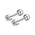 Makroaufnahme von Lippensteckern aus Edelstahl in Silber mit klaren runden Zirkonia - Silber Klarer Zirkonia