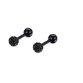Close-up of black stainless steel labret studs with faceted disco ball zircon detail - Black Disco Ball