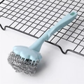 Light blue long handle steel wool kitchen cleaning brush for washing dishes and pots - Nordic Green