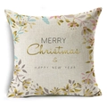 Detail of Christmas linen pillowcase featuring Merry Christmas typography and floral patterns - Golden Floral Wishes (YMD9-6)