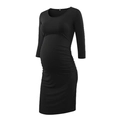 Slim fit black maternity dress with long sleeves and side ruching details for comfort - S / Black