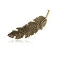 Detailed view of large golden feather hair clip with vintage zinc alloy metal texture - Antique Bronze