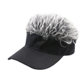 Gorra de béisbol negra con peluca gris plateada vista desde un ángulo de 45° - Ajustable 56-60cm / Negro+Gris