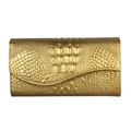 Golden crocodile embossed clutch bag with wavy flap for women's fashion and events - Wavy Flap Design / 8002 Gold