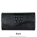 Women's black crocodile texture envelope clutch bag with large capacity and detachable strap - Wavy Flap Design / 8002 Black
