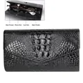 Black crocodile embossed leather clutch bag with multiple card slots and phone pocket - 8003 Black