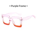Modern oversized square blue light glasses with pink to orange gradient transparent frames - Purple Frame