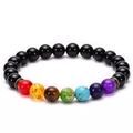 Black agate beaded chakra bracelet with seven colorful energy stones and gold spacers - Black Agate 7 Chakra Gold Spacer Style (006)