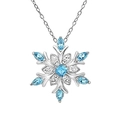 Collier flocon de neige argenté avec pierres précieuses bleues et cristaux étincelants - Bleu