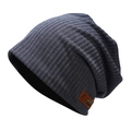 Gorro de punto gris oscuro con textura acanalada y emblema de espina de pescado - M(56-58cm) / Azul marino
