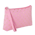 Dettaglio del beauty case in tela rosa con pois dorati e cerniera lampo resistente - 20*11*3cm / Rosa Rosso