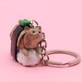 Cute brown tabby sushi cat keychain with rice base and silver ring on pink background - Style 5 (Green Leaf Tabby)