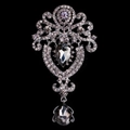 Spilla a corona d'argento con cristalli grigio scuro a goccia e strass scintillanti - Base Nero Canna di Fucile / Grigio