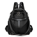 Minimalist black oil wax leather anti-theft backpack with durable straps on white background - Oxford Fabric / Large / Black