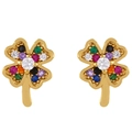 Gold clover stud earrings with colorful zircon stones in a symmetrical layout - err26 Flower