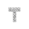 DIY 10mm chrome silver letter T charm with clear white crystals for bracelets - Letter-T / Chrome