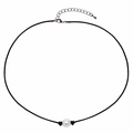 Minimalist black leather cord necklace featuring a single white natural freshwater pearl - Freshwater Pearl Chain Style