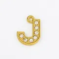 Close-up of golden letter J pendant with crystal rhinestones for DIY jewelry making - 15mm Gold Rhinestone Letter J Pendant
