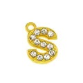 Detailed close-up of a 15mm gold S-letter pendant with sparkling pavé cubic zirconia - 15mm Gold Rhinestone Letter S Pendant