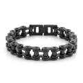 Punk Mattschwarzes Edelstahl Armband im Motorradketten Design für Damen und Herren - Schwarz