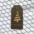 Mini brown and green plaid kraft gift tag with Merry Christmas text and tree cutout - Plaid Style A