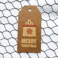 Brown kraft paper Christmas gift tag with red gift box pattern and Merry Christmas text - Simple Style G