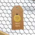Mini kraft paper Christmas gift tag with yellow snowflake bauble and Merry Xmas text - Simple Style H