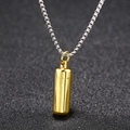 Detailed view of a gold bullet-shaped capsule pendant with a silver steel chain necklace - Gold (Chain Length 60cm)