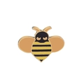 Gros plan d'une broche en émail en forme d'abeille avec des rayures jaunes et noires - C1381