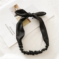 Elastic black fabric headband with large rabbit ear knot for women, stylish hair accessory - Black