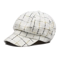 Elegante berretto newsboy in tweed bianco e oro con motivo a quadri classico da donna - Regolabile / Griglia Bianca