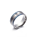 Ring aus gebürstetem Titanstahl mit blauen Linien und polierter Innenfläche - US 7 / Blau