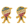 Cartoon boy stud earrings with colorful micro-pave crystals and golden plating - err29 Boy