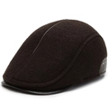 Gorra plana retro de fieltro de lana marrón oscuro con visera de cuero y remaches - S (54-56 cm) / Marrón