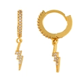 Golden lightning bolt earrings with pavé set sparkling cubic zirconia stones - Flash / Gold