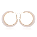 Close-up of cream acetate C-shaped hoop earrings with gold-tone metal hardware details - White
