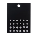Set of 24 pairs of silver cubic zirconia stud earrings in varying sizes on black card - 24 Pairs Clear Zirconia Set (E0187-1 Zirconia)