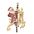 Festliche Weihnachtsmann Rentier Karussell Brosche mit Vergoldung und Kristallen - Rentier und Weihnachtsmann