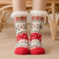 Winter sherpa-lined floor socks with red hearts, snowflakes, and plush cuffs - Heart Snowflake
