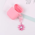 Pink daisy flower silicone case for wireless earbuds with matching floral metal keychain - Pendant Only (Without Earphone Case) / Pink (Q118-05)