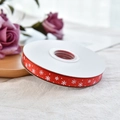 Red Christmas grosgrain ribbon with white snowflake prints on a spool for gift wrapping - Christmas Snowflake (Red) / 1cm*10 Yards/Roll