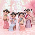 Set of four cute resin vintage Chinese court girl figurines with floral and musical details - Style 060-12 Full Collection